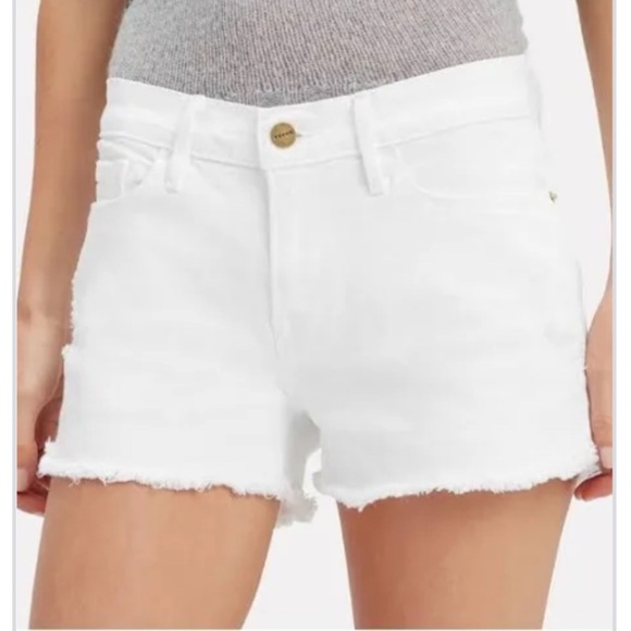 FRAME Le Cut Off Women's White Distressed Denim Shorts - Picture 1 of 8